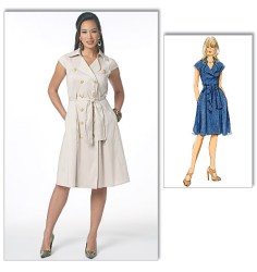 5598 BUTTERICK EZ LINED SHORTER 2 BREASTED SS DRESS, BELT PATTERN 16-24 UNCUT